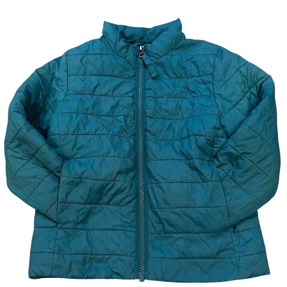 Lands End Kids Teal Green/Blue Quilted Puffer Jacket Full Zip Lightweight 3T - Picture 1 of 5